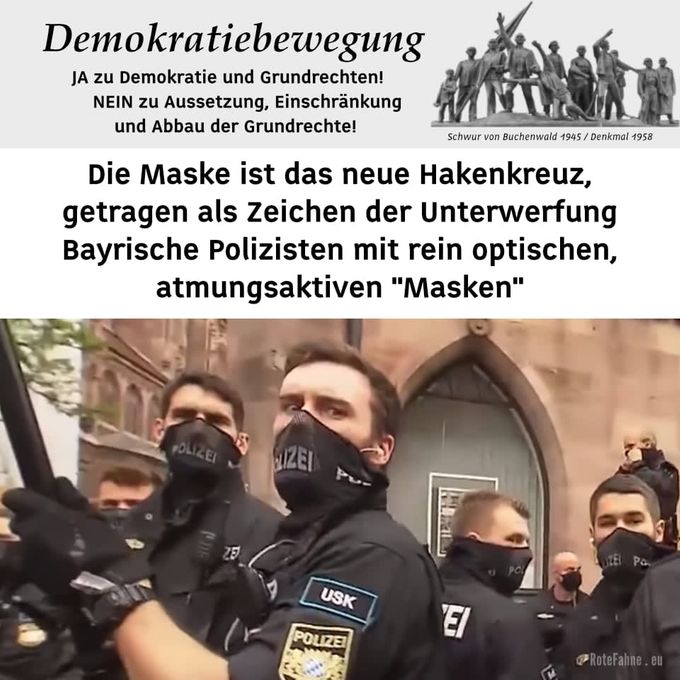 Masken der Polizei sind durchscheinend - d.h. durchlässig wie Nylonstrümpfe. Es scheint so, als ob die Polizei nur Theater macht und selbst nicht daran glaubt! Masken müssen zertifiziert sein, wie alle medizinischen Güter und Vorrichtungen!